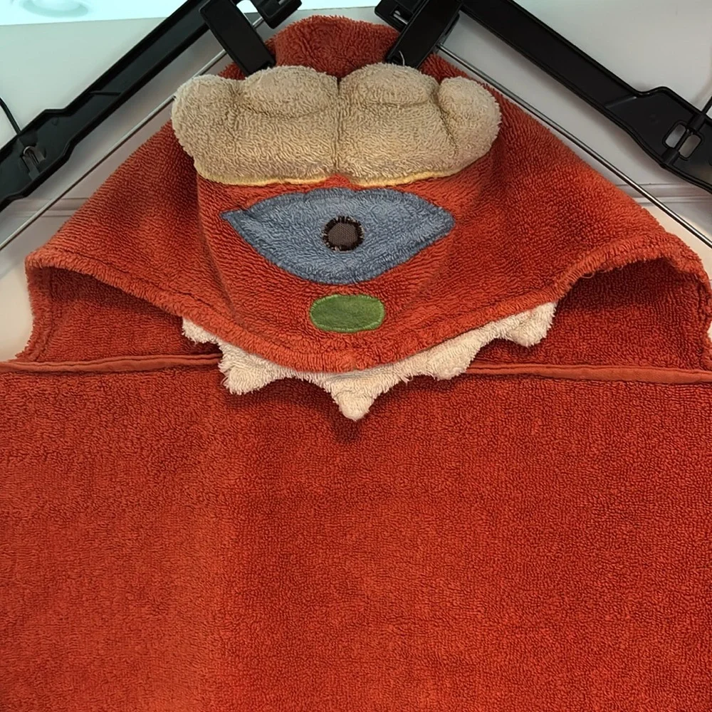 Cyclops / Silly Monster hooded towel in orange, yellow, blue, green, & white